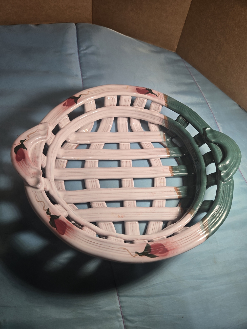 Vtg Studio Glazed Terra Cotta Lattice Pie Plate Handmade Rare Beauty